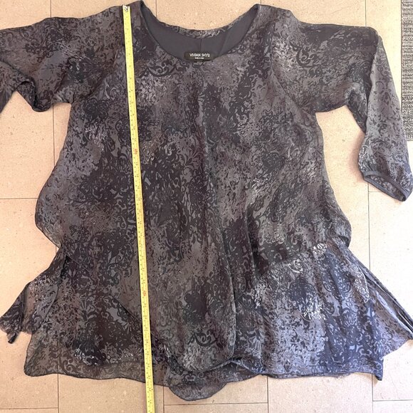 Vivian Shyu Purple Print Silk Tunic Top-Medium - Picture 9 of 9